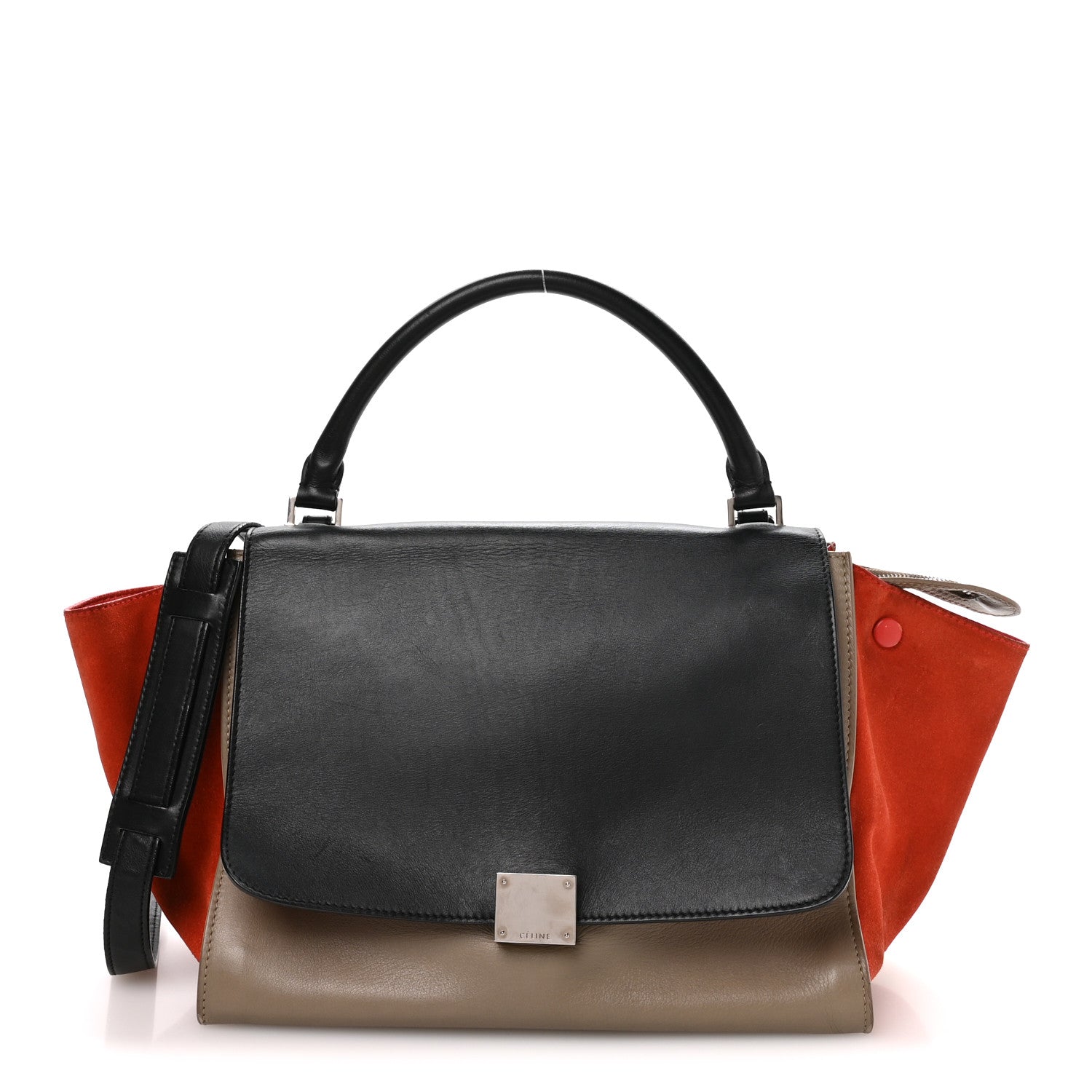 Smooth Calfskin Suede Medium Tri-Color Trapeze Orange