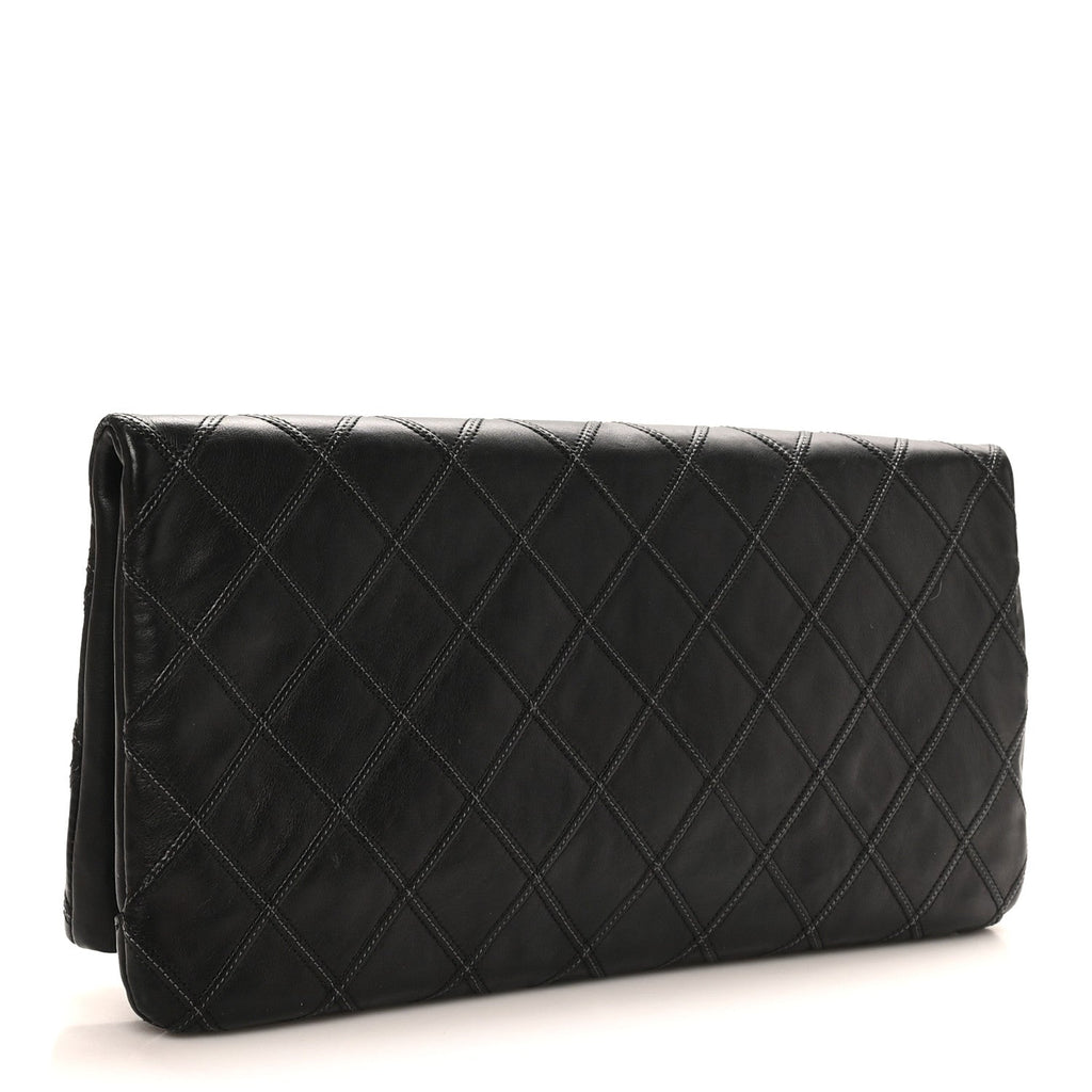Calfskin Stitched Thin City Clutch Black