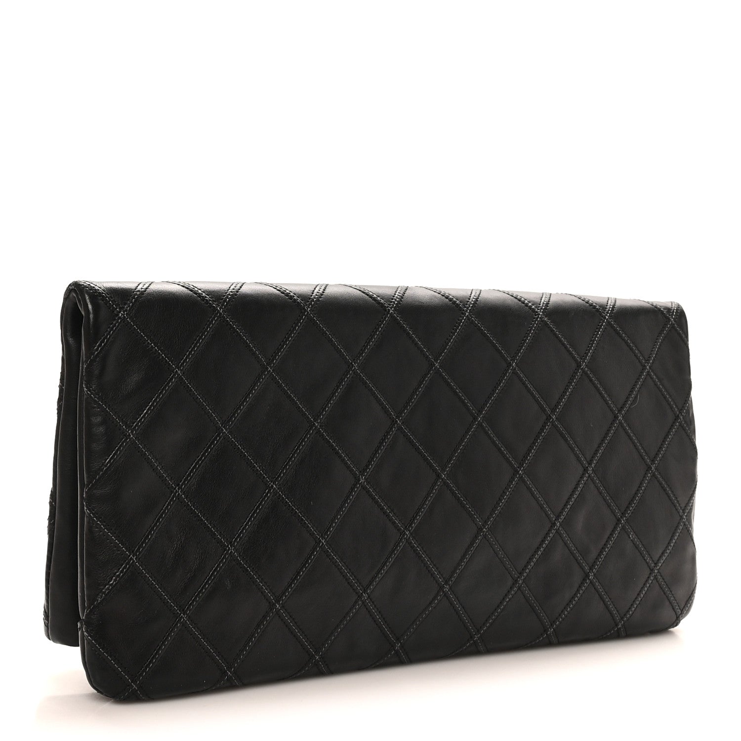 Calfskin Stitched Thin City Clutch Black