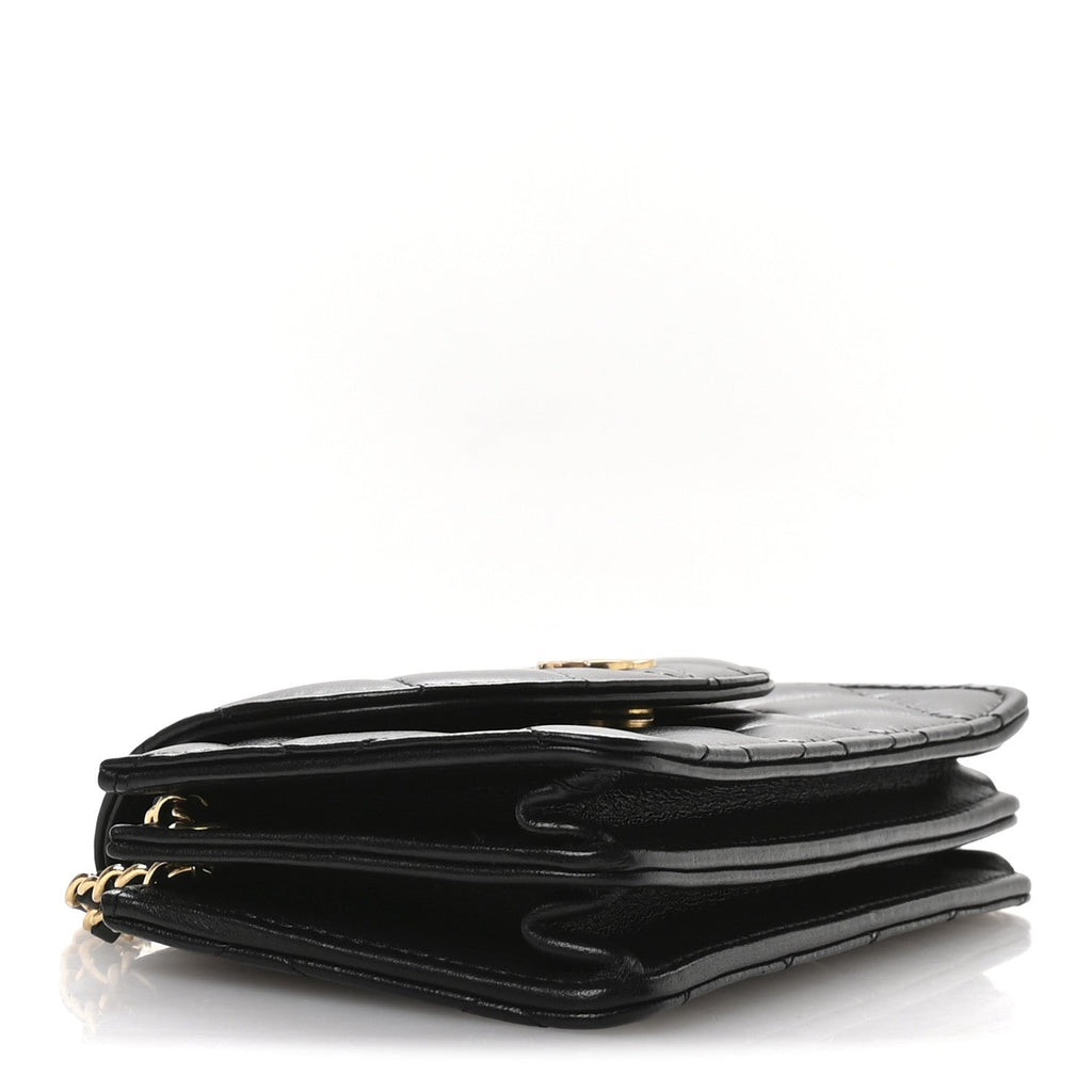Lambskin Quilted Phone Holder Flap Black