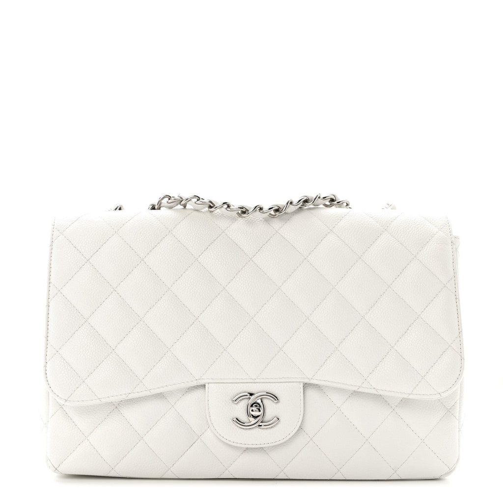 Caviar Quilted Jumbo Single Flap White