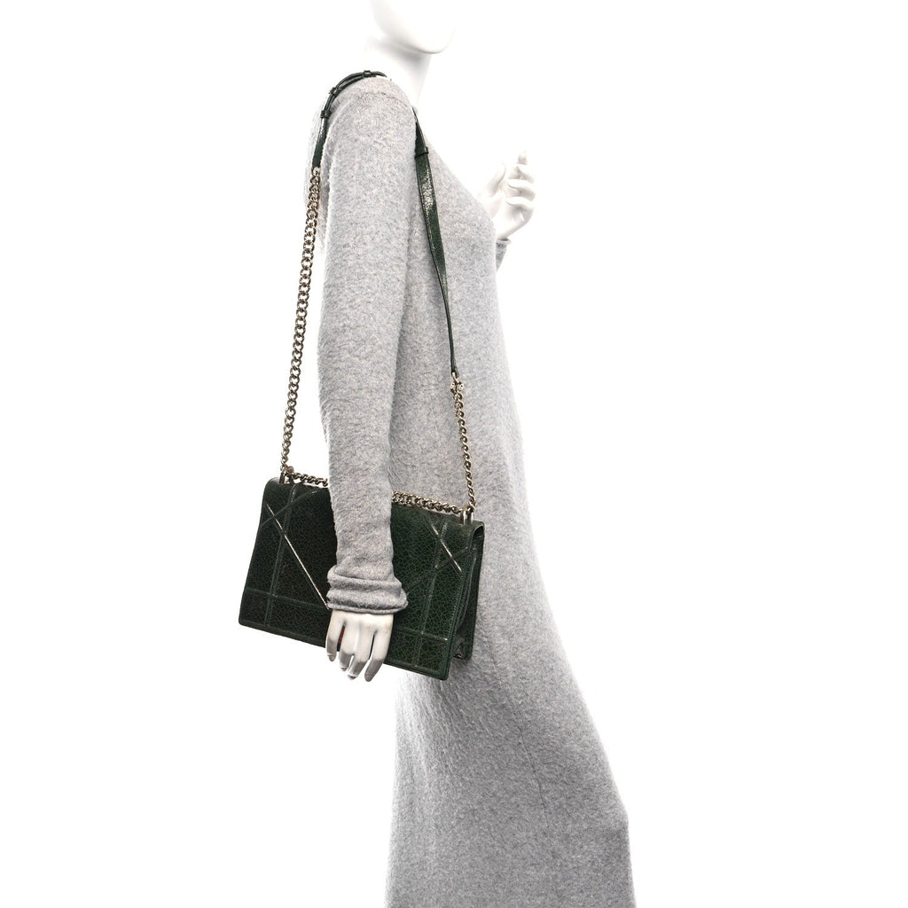Ceramic Effect Deerskin Large Diorama Flap Bag Malachite Green