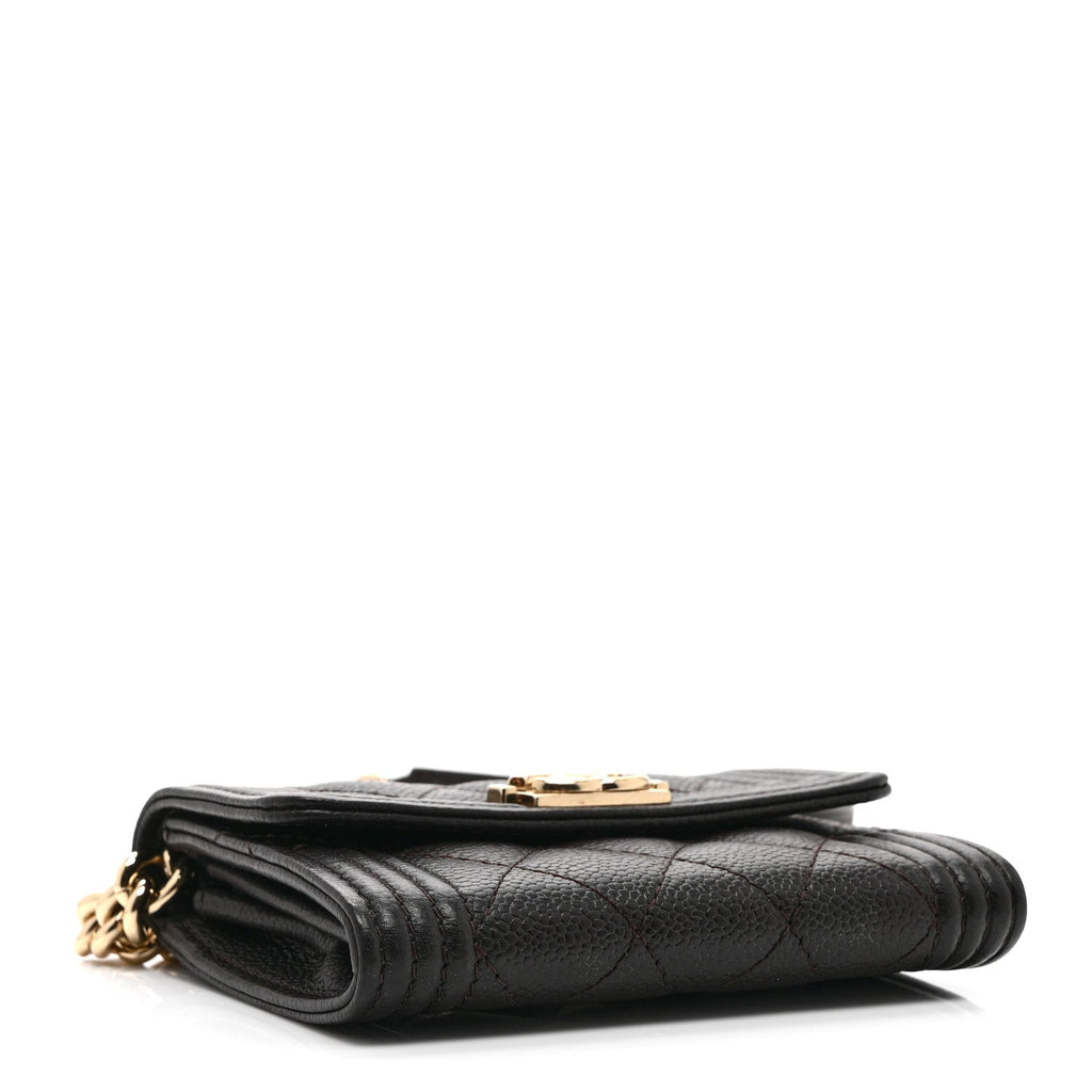 Caviar Quilted Boy  Holder On Chain Black