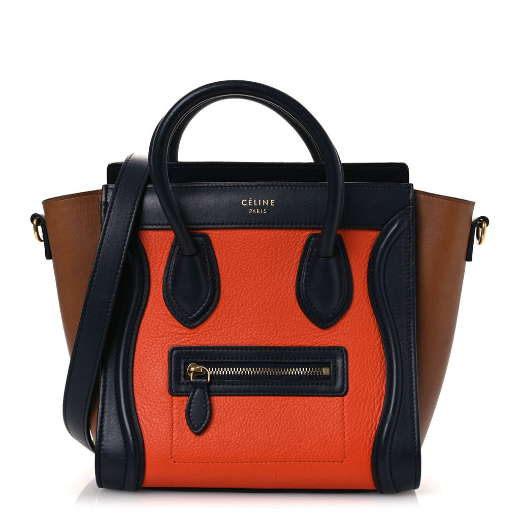 Elephant Calfskin Nano Tri-Color Luggage Bright Orange