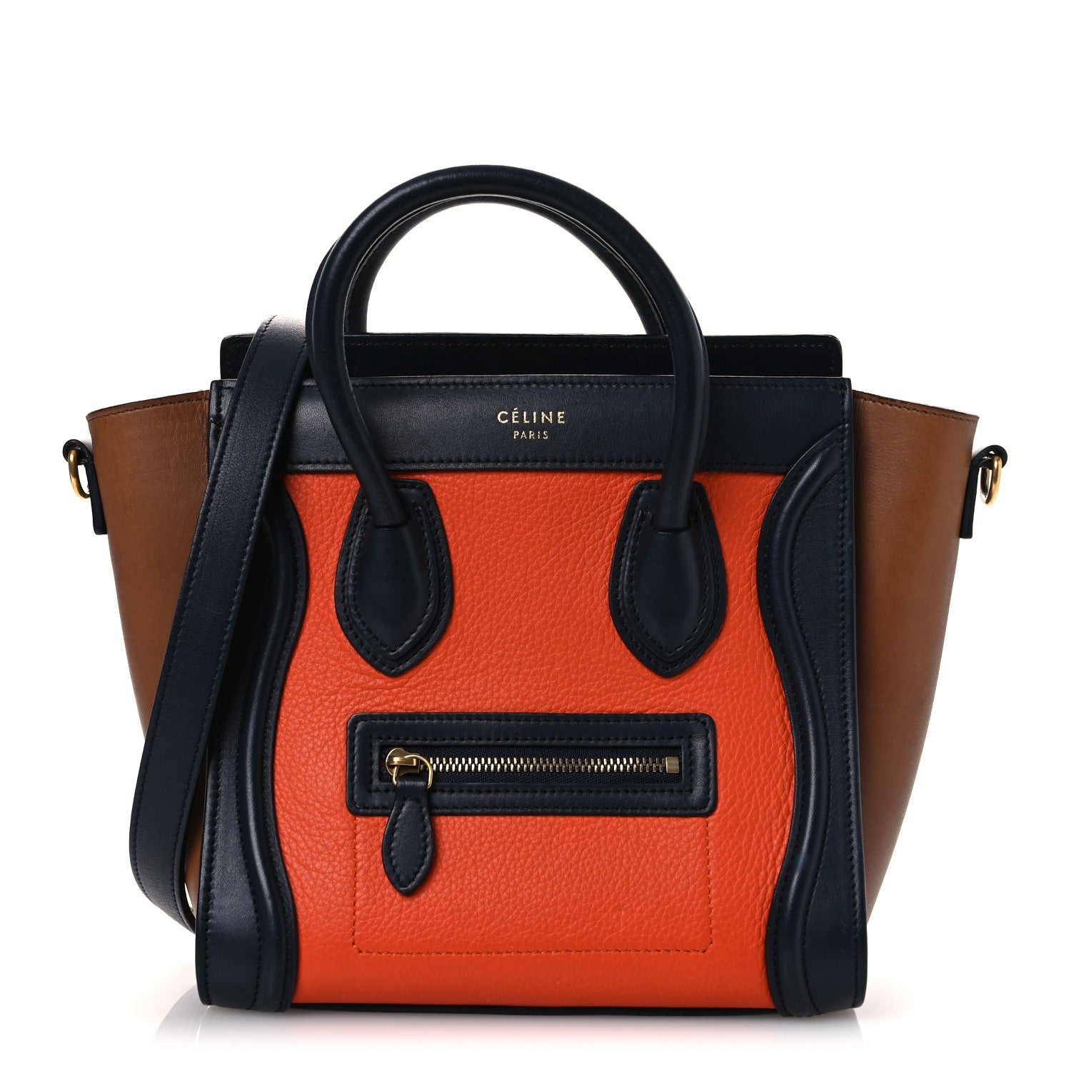 Elephant Calfskin Nano Tri-Color Luggage Bright Orange