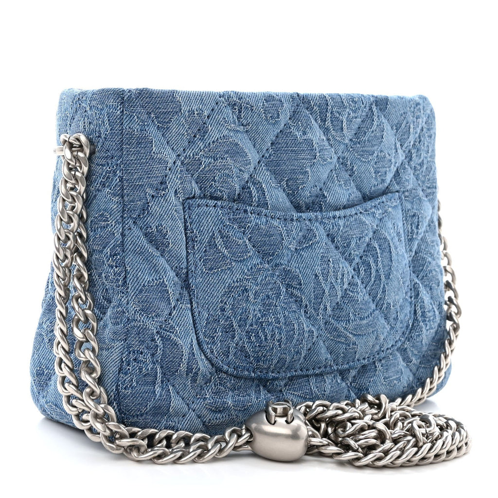 Denim Quilted Camellia Sweetheart Small Hobo Blue