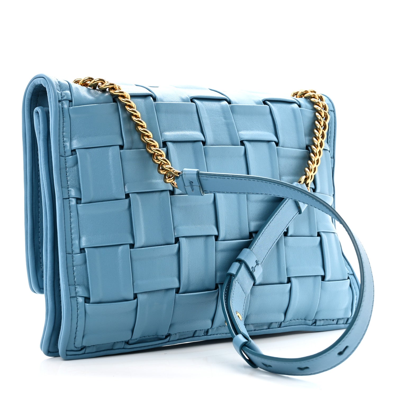 Woven Calfskin Viva Bow Shoulder Bag Blue