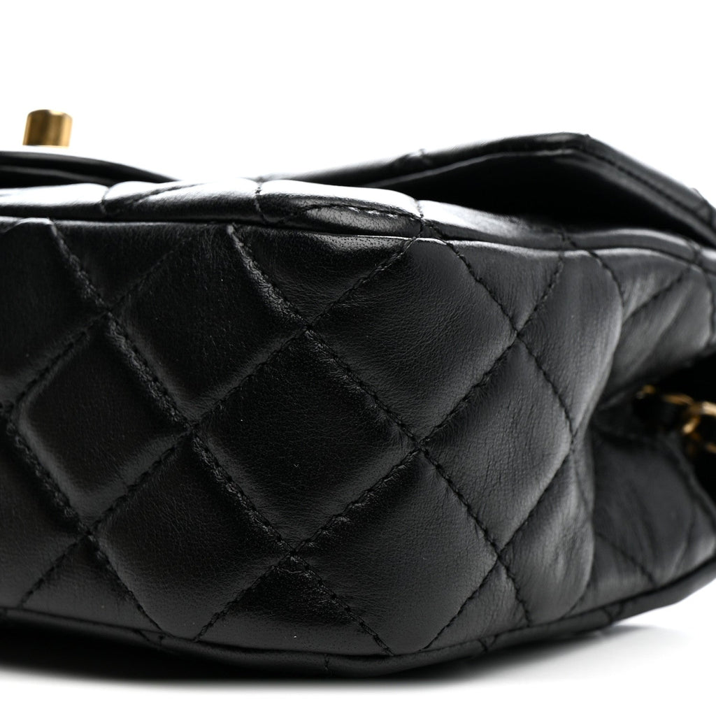 Lambskin Quilted Mini Rectangular Pearl Crush Flap Black