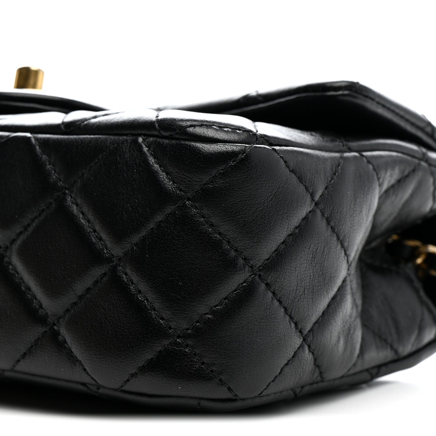 Lambskin Quilted Mini Rectangular Pearl Crush Flap Black