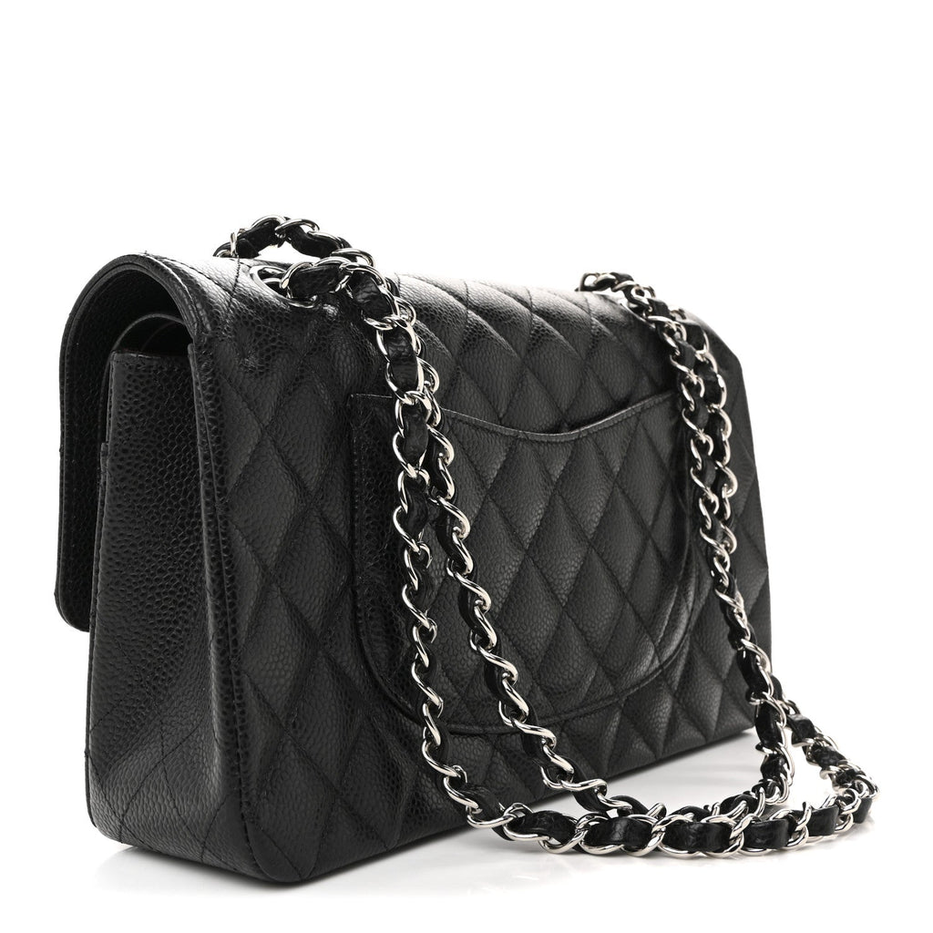 Caviar Quilted Medium Double Flap Black