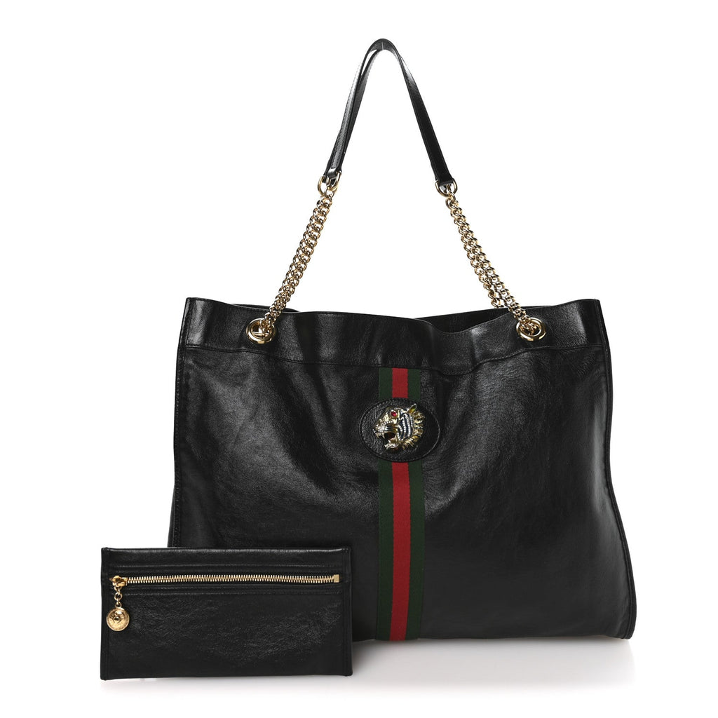 Calfskin Large Rajah Chain Tote Black