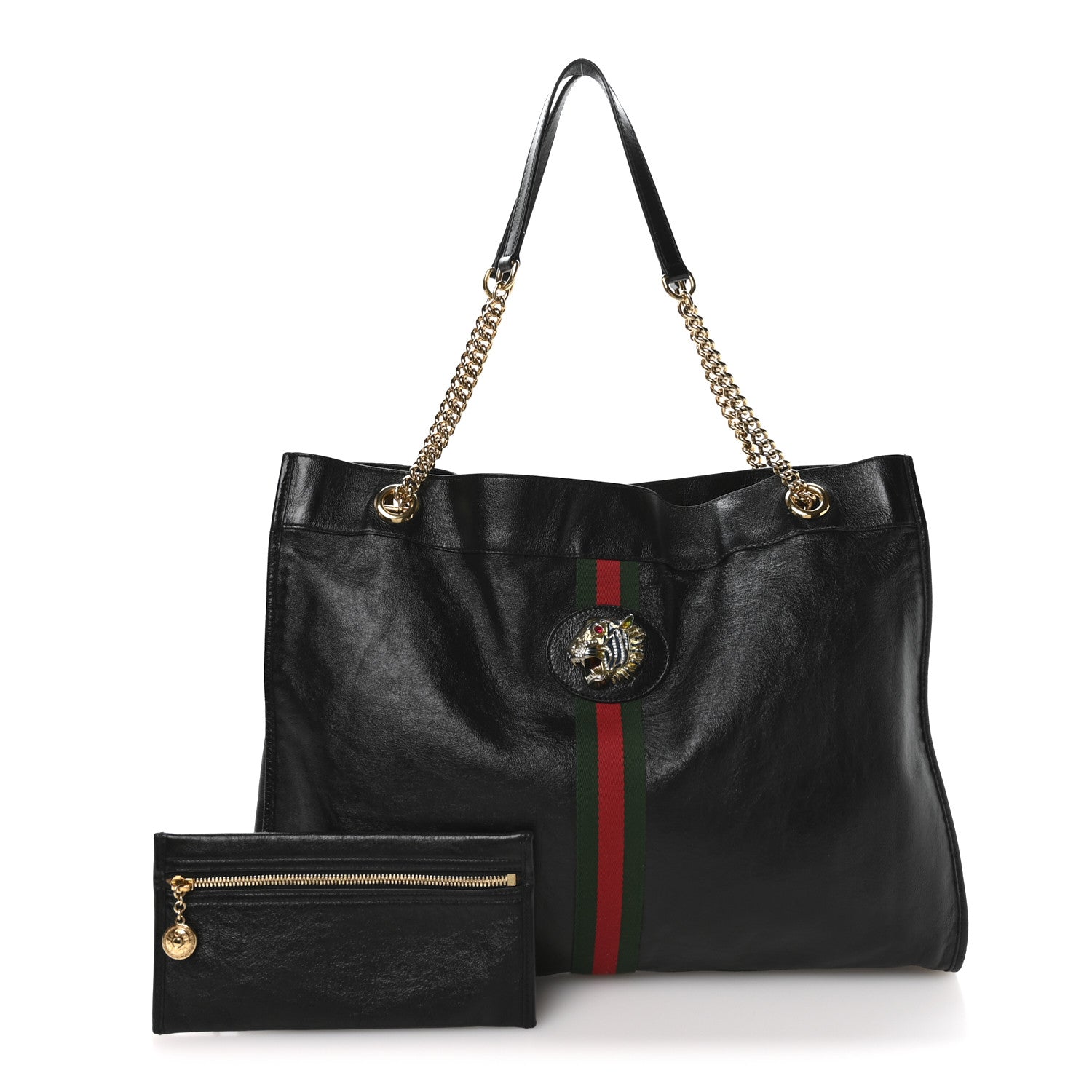 Calfskin Large Rajah Chain Tote Black