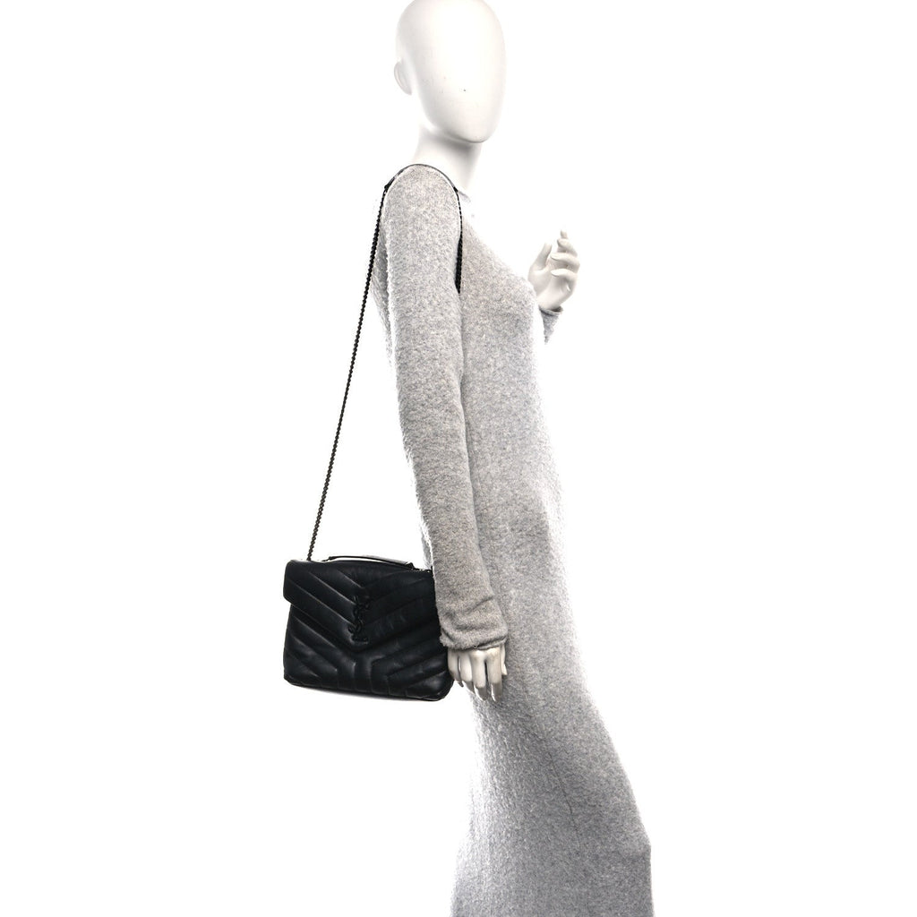 Calfskin Y Quilted Monogram Small Loulou Chain Satchel Black