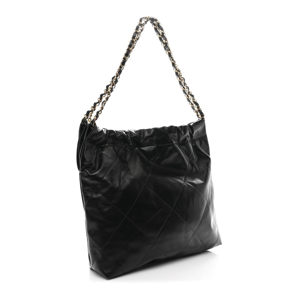Shiny Calfskin Quilted Small Chanel 22 Black