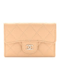 Caviar Quilted Flap  Holder Wallet Beige