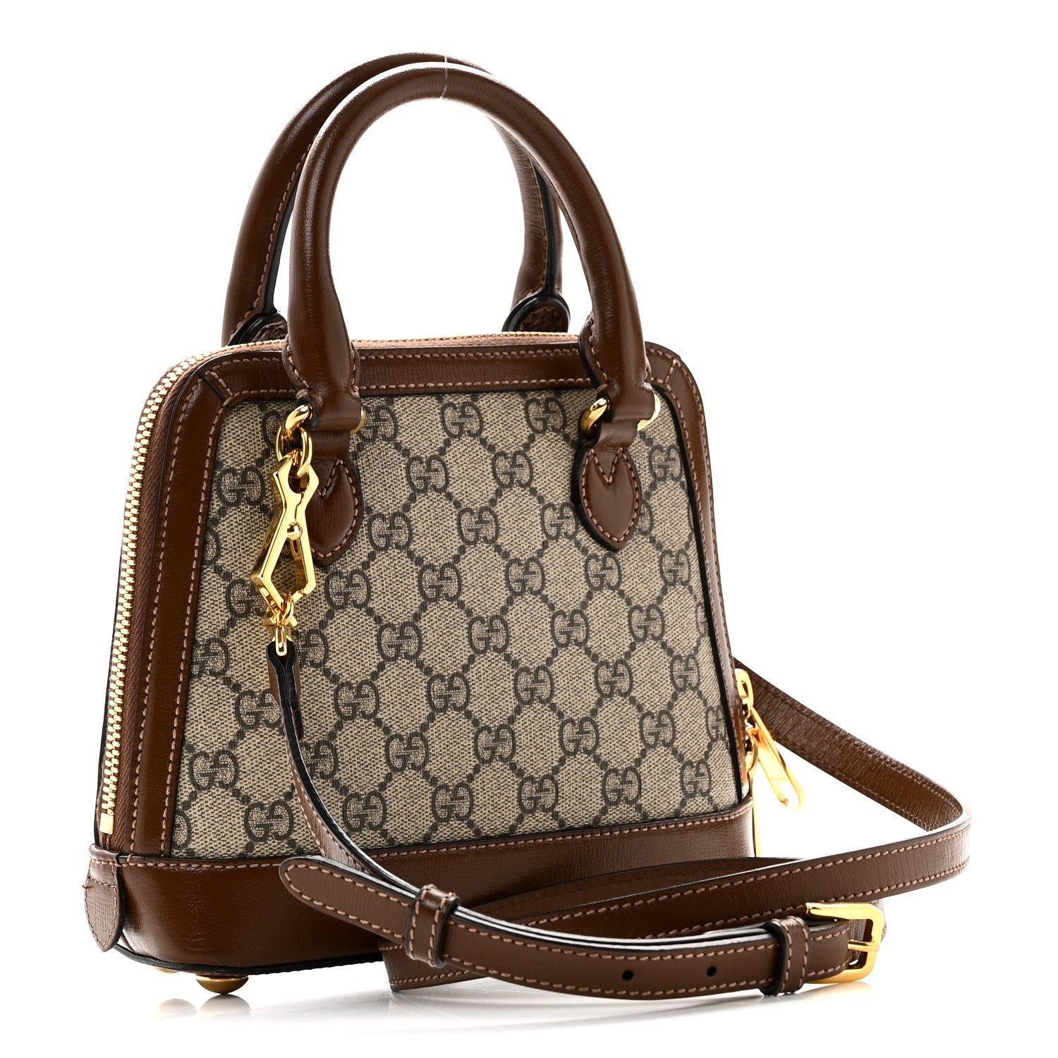 GG Supreme Monogram Azalea Calfskin Mini Horsebit 1955 Top Handle Bag Beige Ebony Brown Sugar