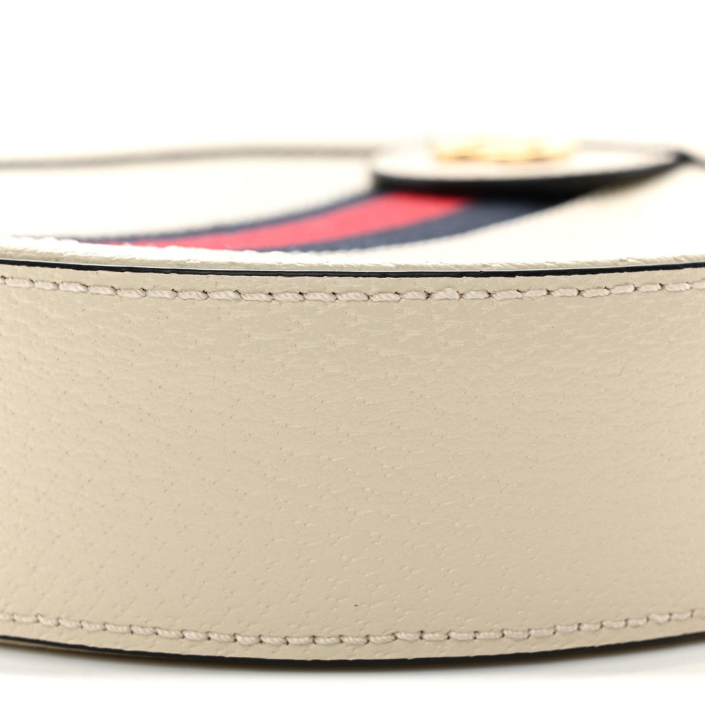 Textured Calfskin Web Mini Ophidia Round Shoulder Bag Mystic White