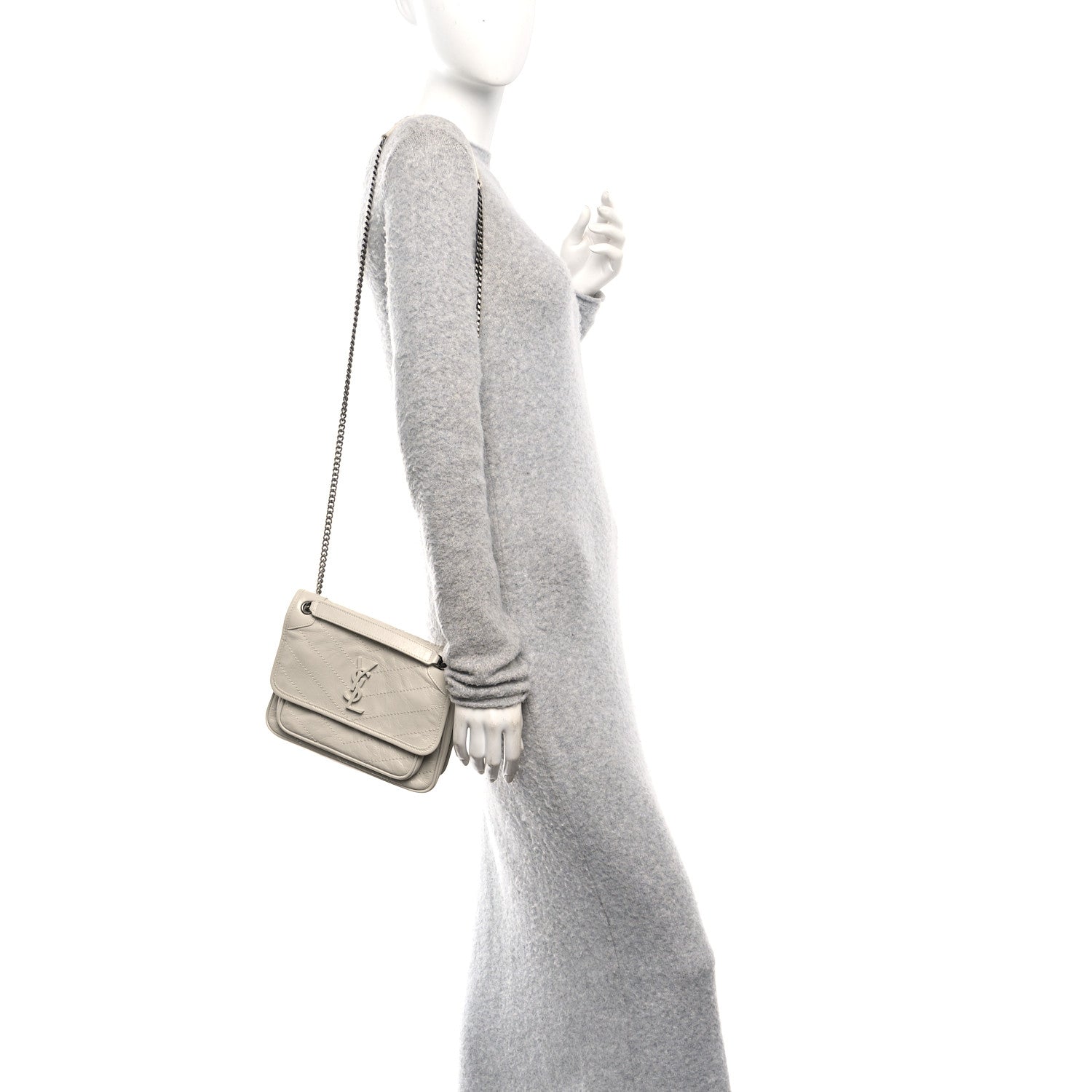 Crinkled Calfskin Matelasse Monogram Baby Niki Chain Satchel Crema Soft