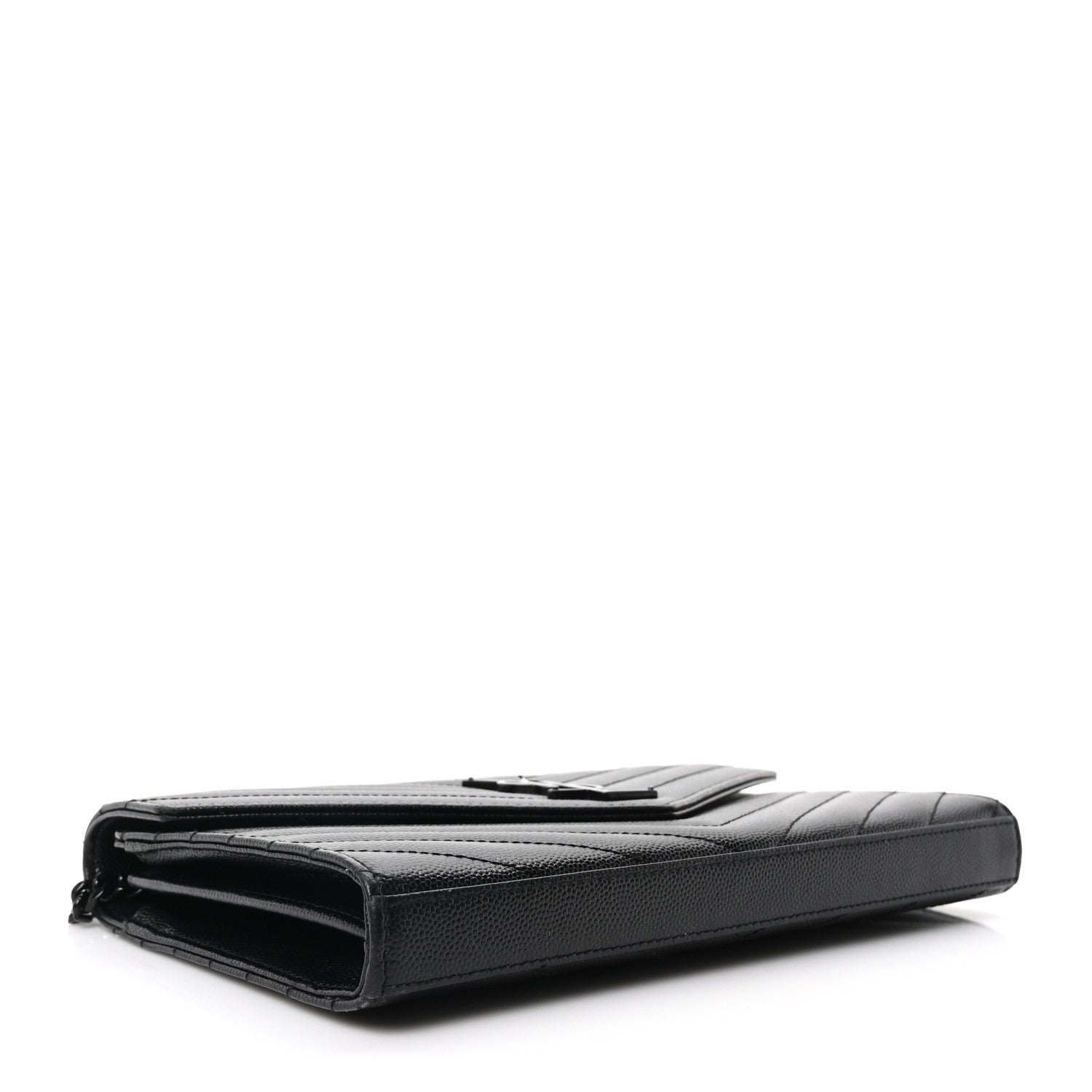 Grain De Poudre Matelasse Chevron Monogram Monochrome Chain Wallet Black