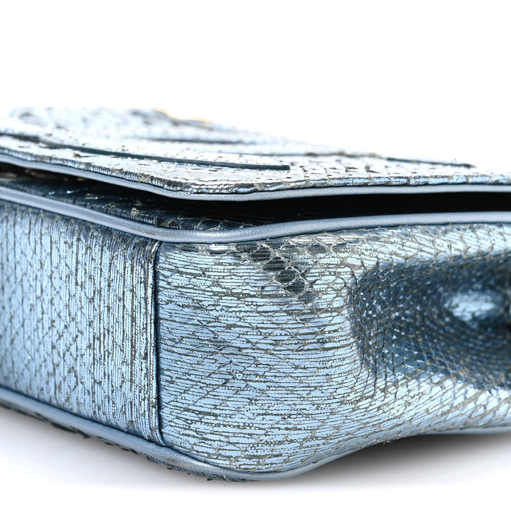 Metallic Snakeskin CC Flap Bag Blue