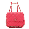 Lambskin Quilted Resin Chain Around Backpack Pink