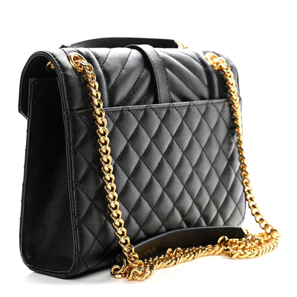 Grain De Poudre Textured Mixed Matelasse Triquilt Medium Monogram Satchel Black