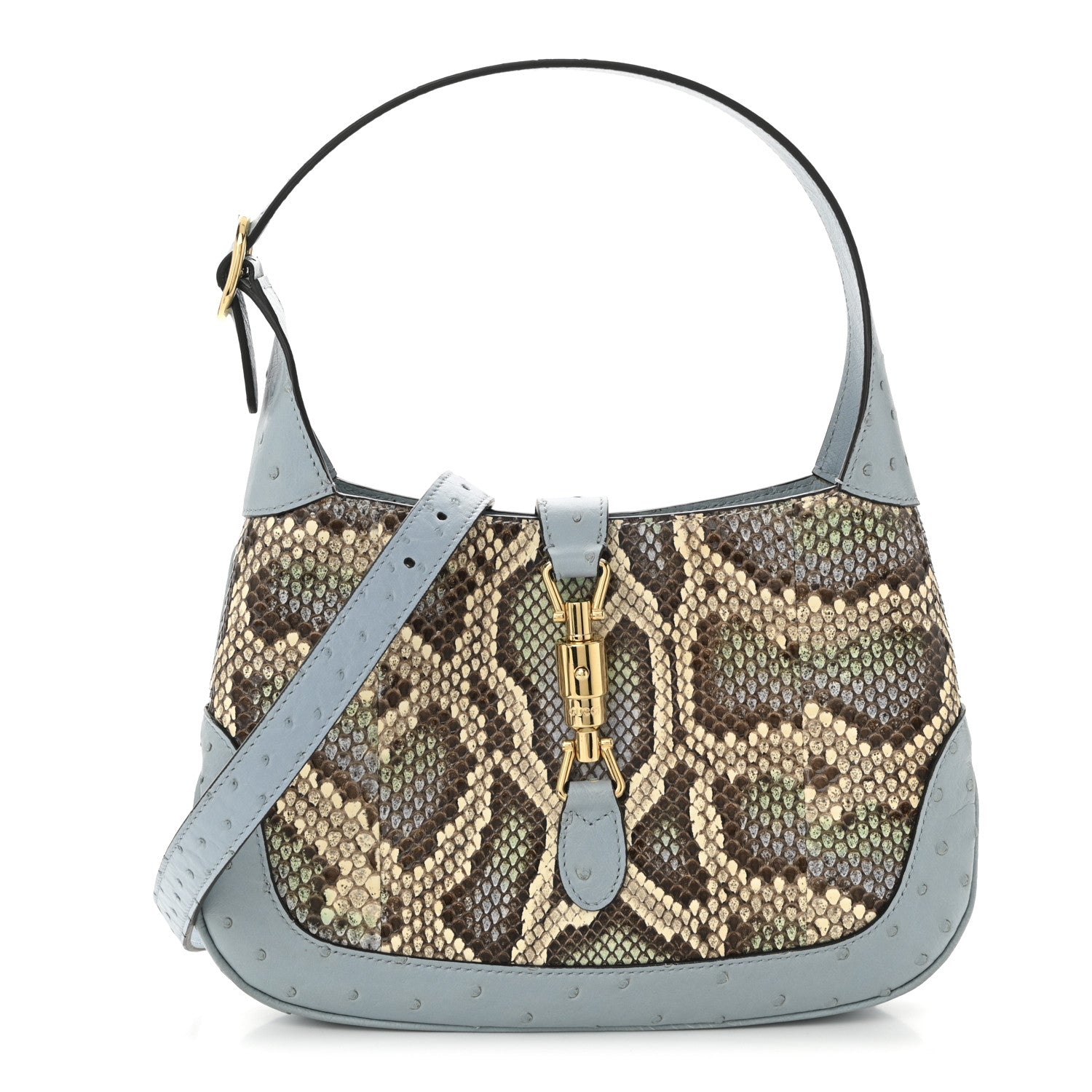 Snakeskin Ostrich Calfskin Small Jackie 1961 Hobo Blue Multicolor
