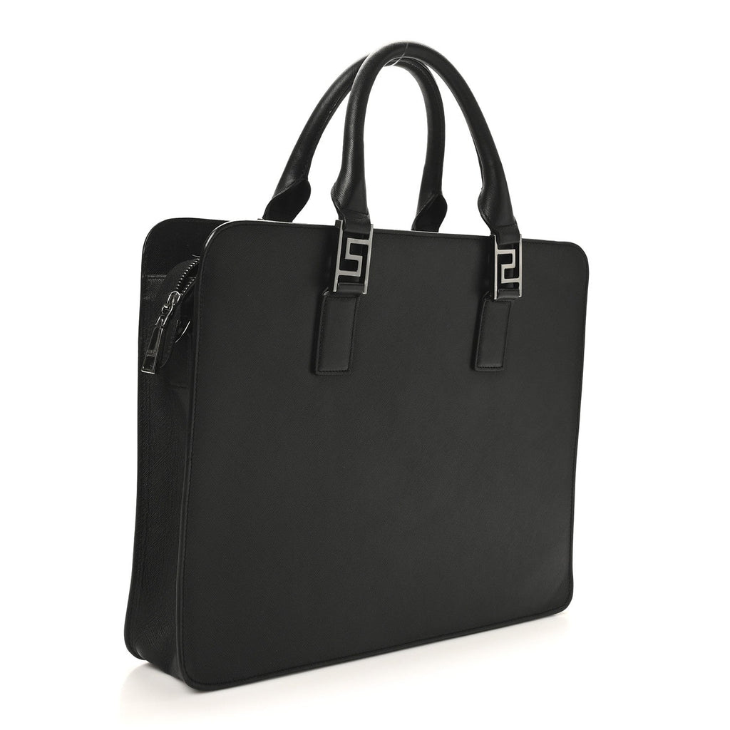 Saffiano Medusa Top Handle Briefcase Black