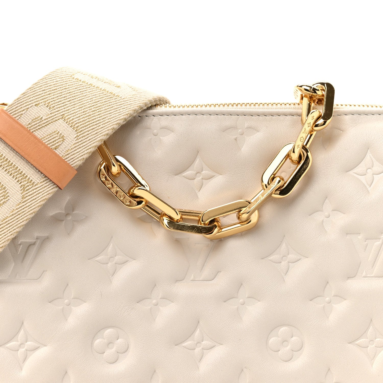 Lambskin Embossed Monogram Coussin PM Beige Cream