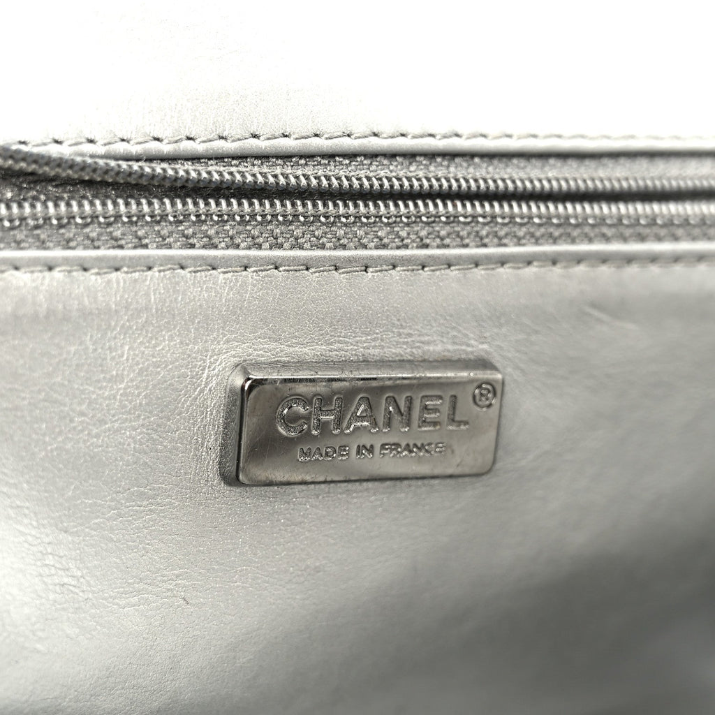 Metallic Snakeskin Medium Single Flap Silver