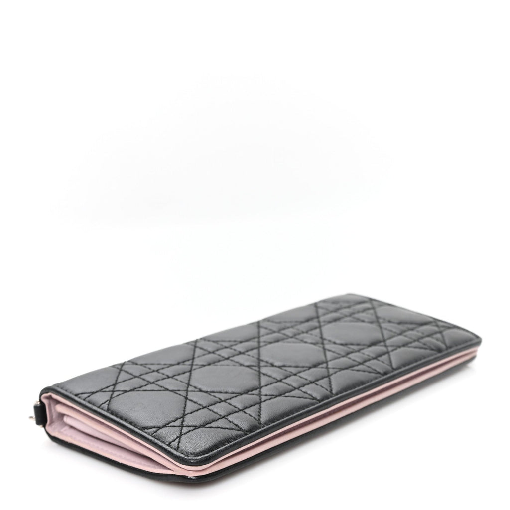 Lambskin Cannage Bi-Color Lady Dior Flap  Holder Black Mauve Pink
