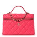 Caviar Quilted Top Handle Slim Vanity With Chain Fuchsia
