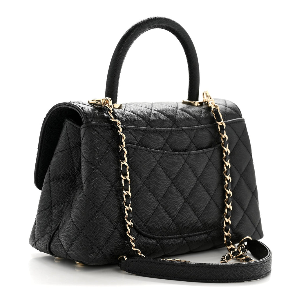 Caviar Quilted Mini Coco Handle Flap Black