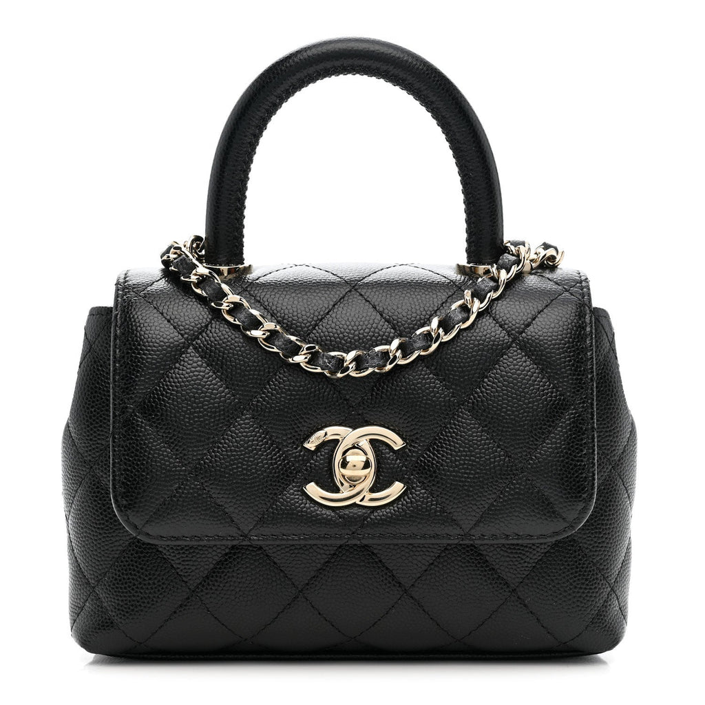 Caviar Quilted Coco Handle Clutch With Chain Black