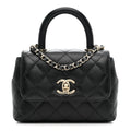 Caviar Quilted Coco Handle Clutch With Chain Black