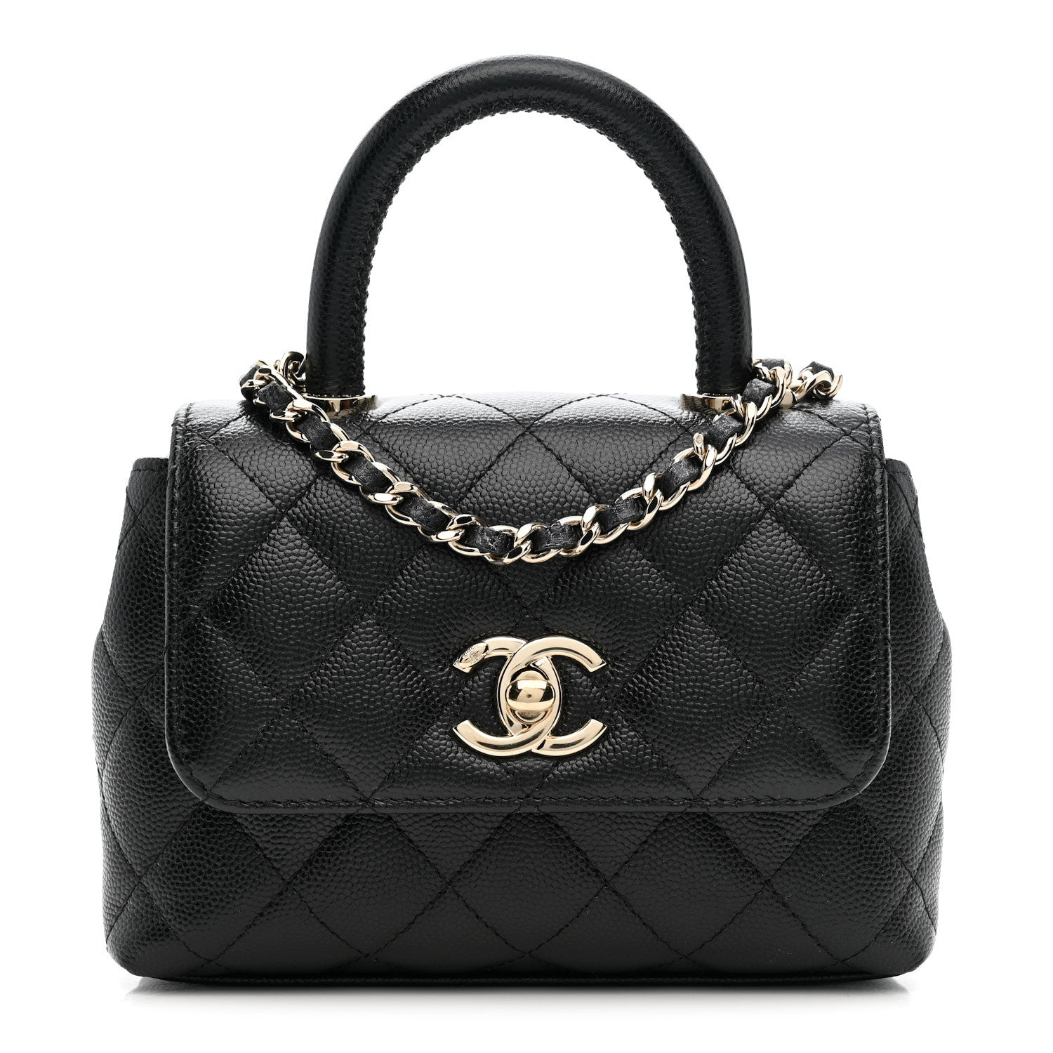 Caviar Quilted Coco Handle Clutch With Chain Black