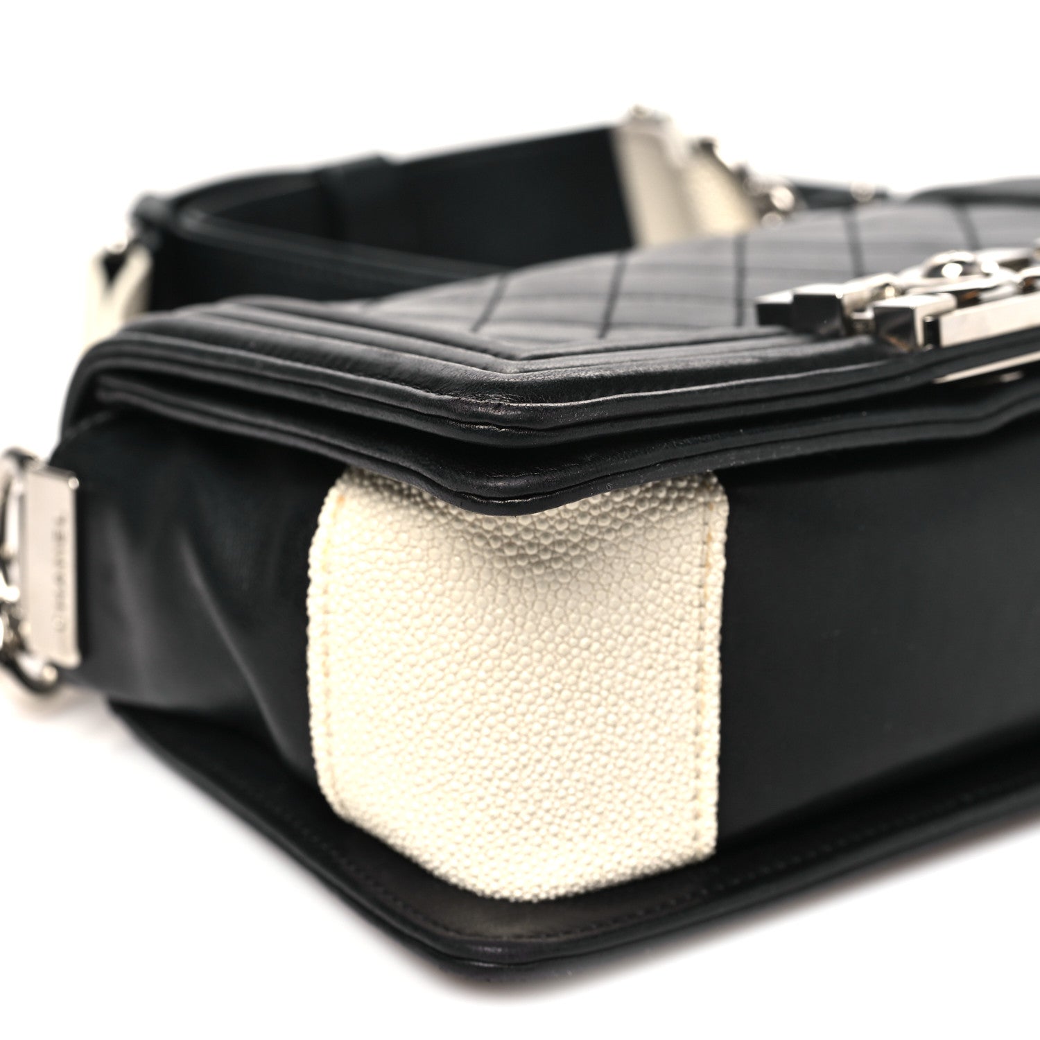 Lambskin Galuchat Stingray Small Boy Crossbody Flap Black