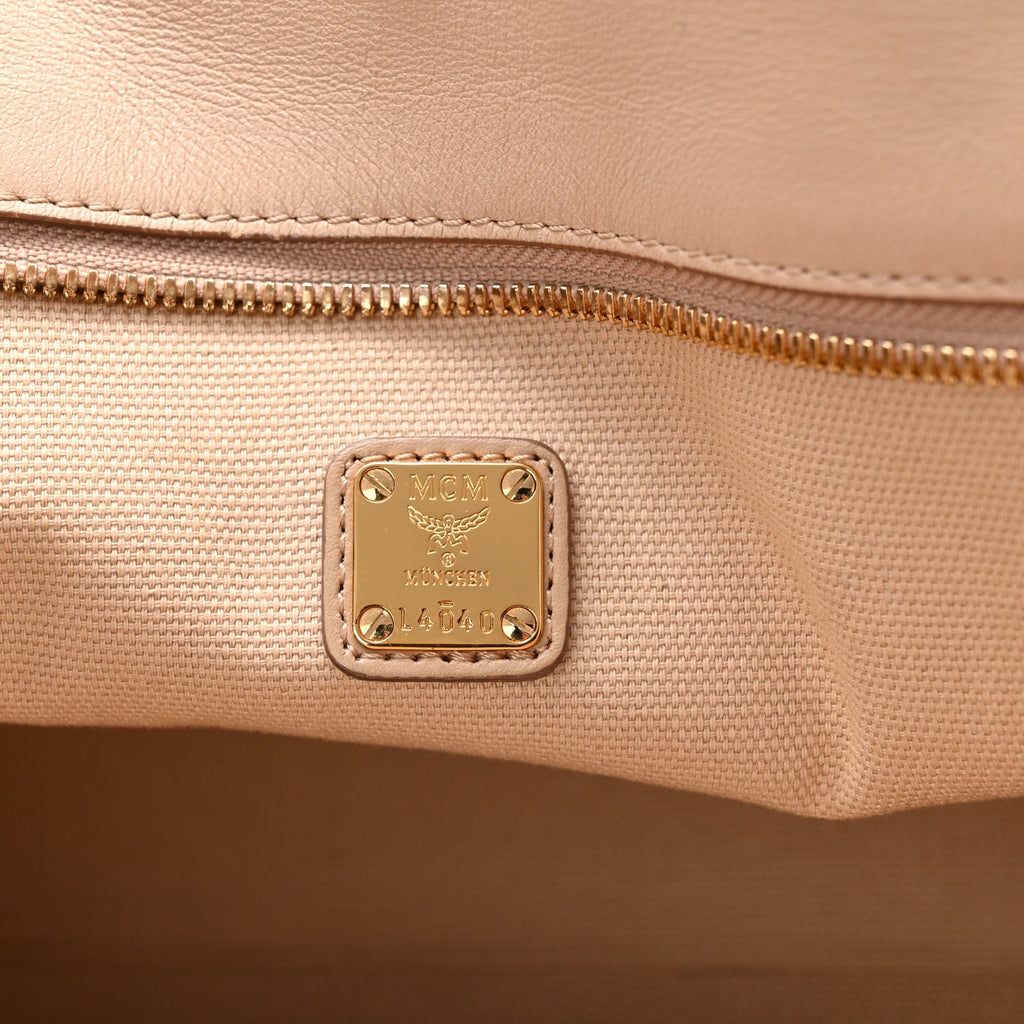 Visetos Medium Studded Rabbit Top Zip Shopper Tote Beige