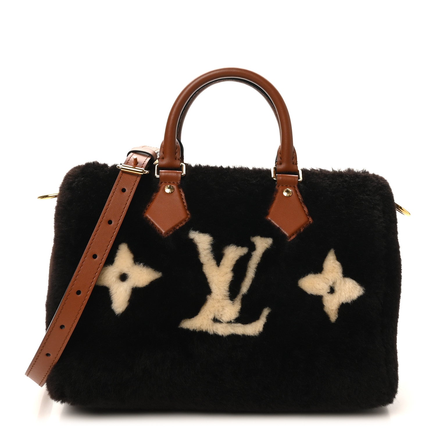 Shearling Monogram LV Ski Cozygram Speedy Bandouliere 25 Chocolate Cream
