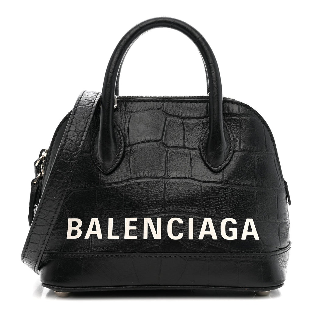 Calfskin Logo Crocodile Embossed XXS Ville Top Handle Bag Black