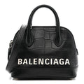 Calfskin Logo Crocodile Embossed XXS Ville Top Handle Bag Black