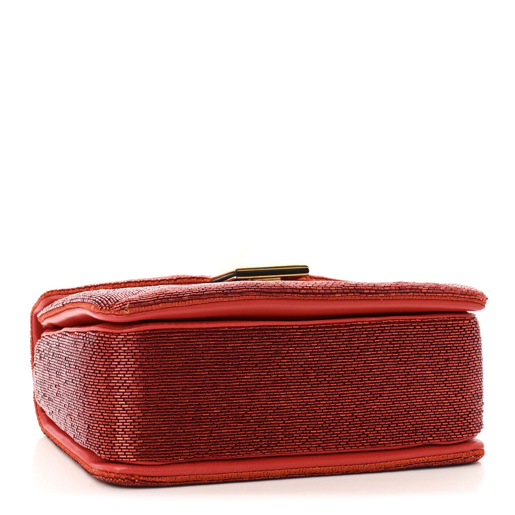 Nappa Beaded One Stud Chain Clutch Red