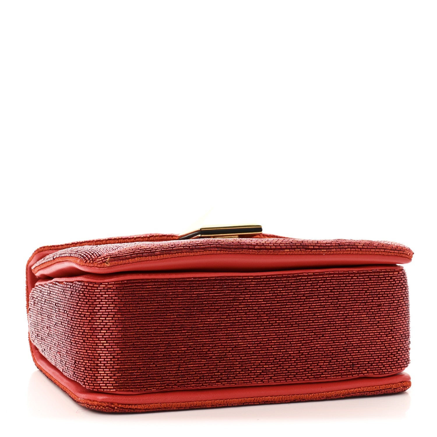 Nappa Beaded One Stud Chain Clutch Red