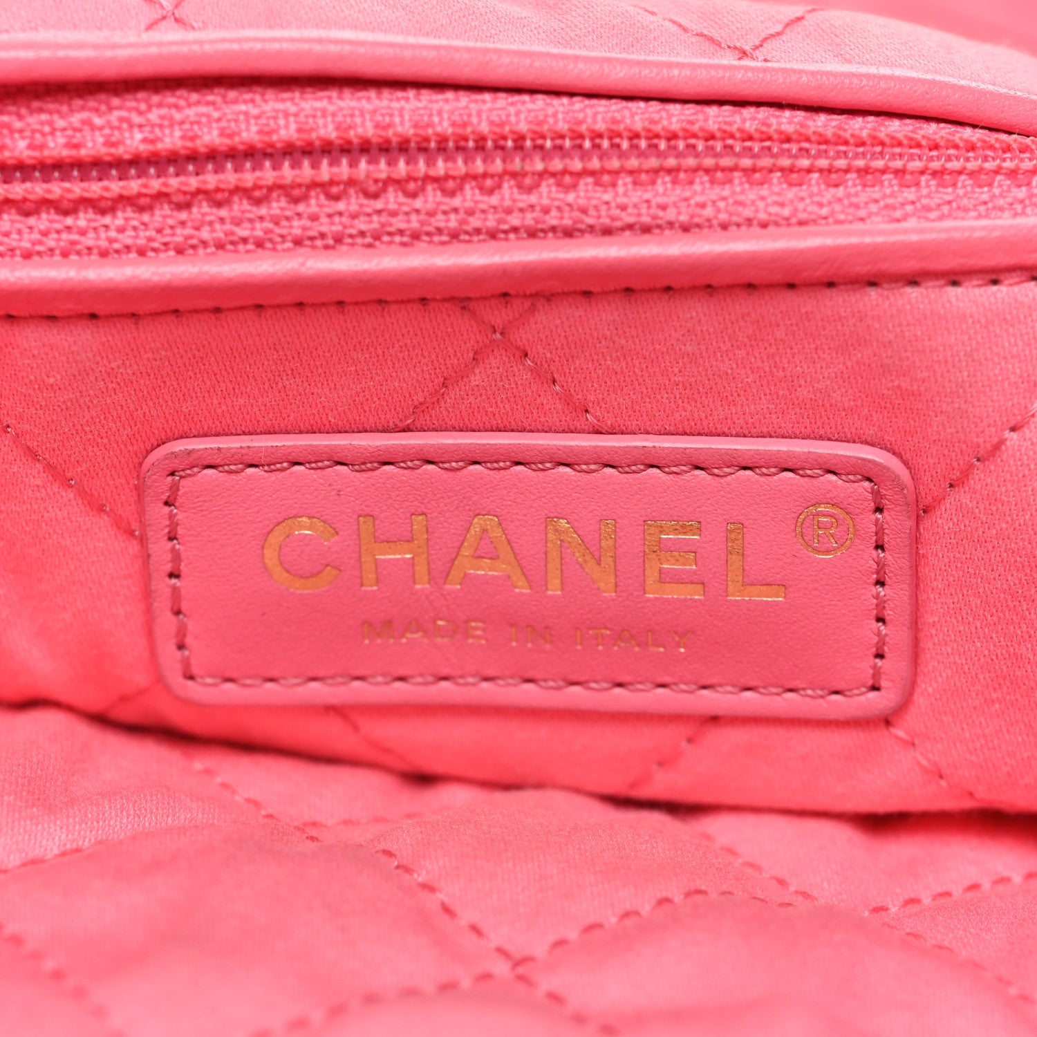 Shiny Calfskin Quilted Chanel 22 Drawstring Bag Coral Pink