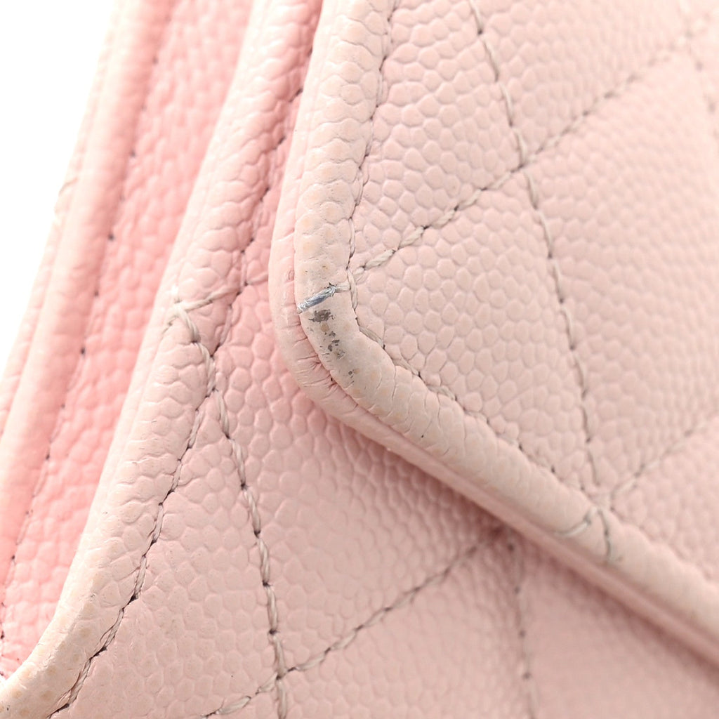 Caviar Quilted Crystal CC Flap  Holder Pink