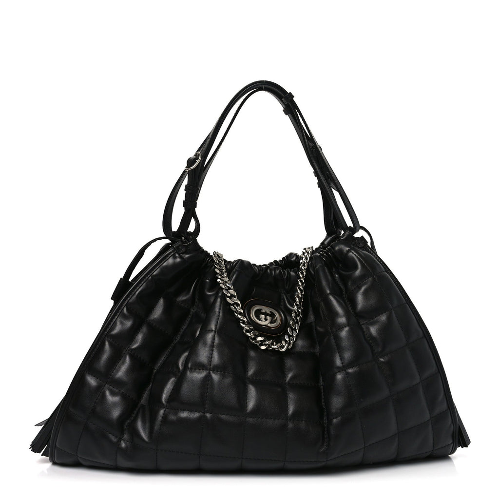 Calfskin Quilted Medium Deco Tote Bag Black