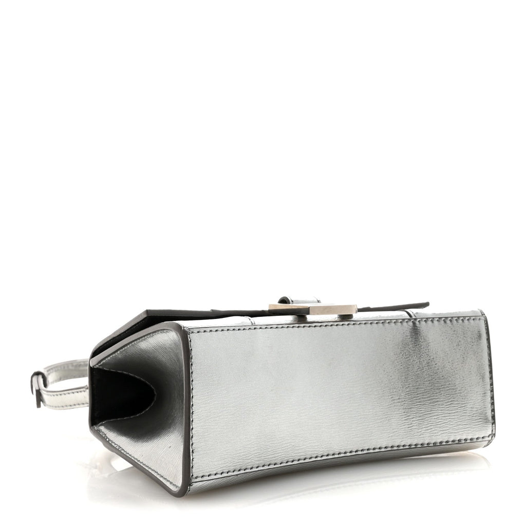 Metallic Textured Calfskin Hourglass Top Handle Bag XS Silver
