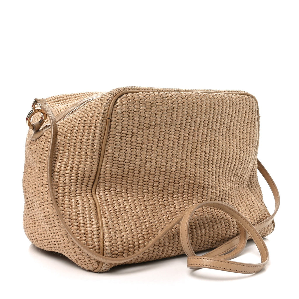 Cotton Raffia Puffy Pouch Clutch Bag