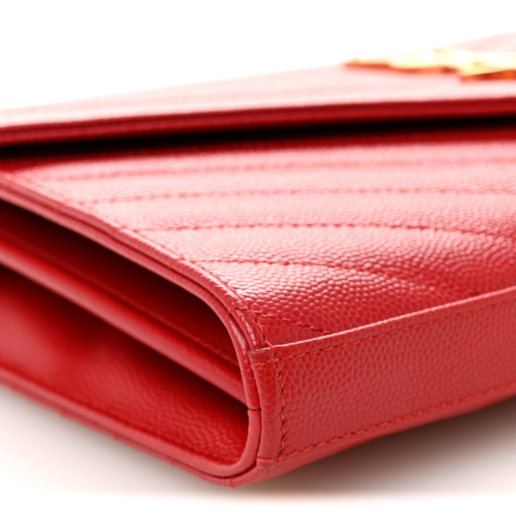 Grain De Poudre Matelasse Chevron Monogram Chain Wallet New Red