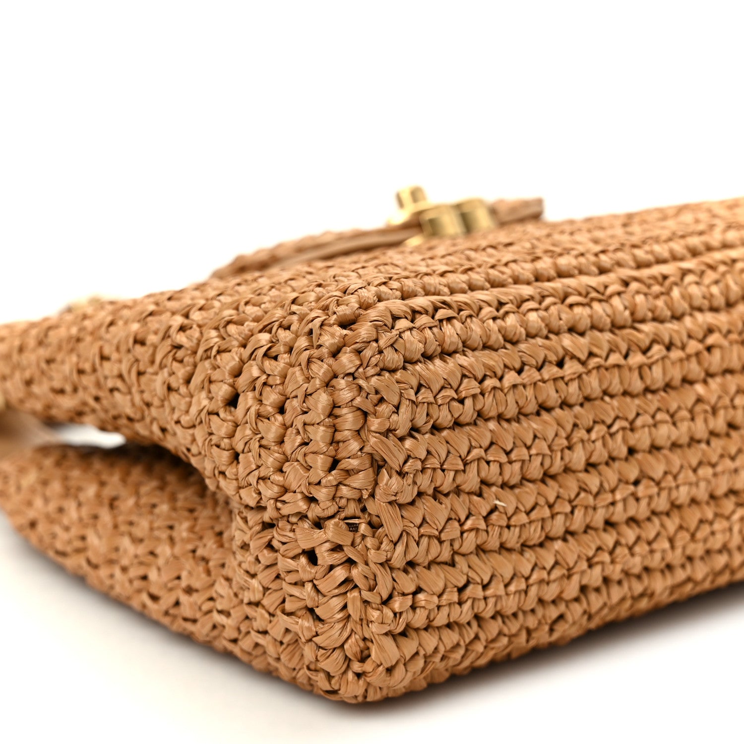 Braided Raffia Nano Kelly Flap Bag Dark Beige
